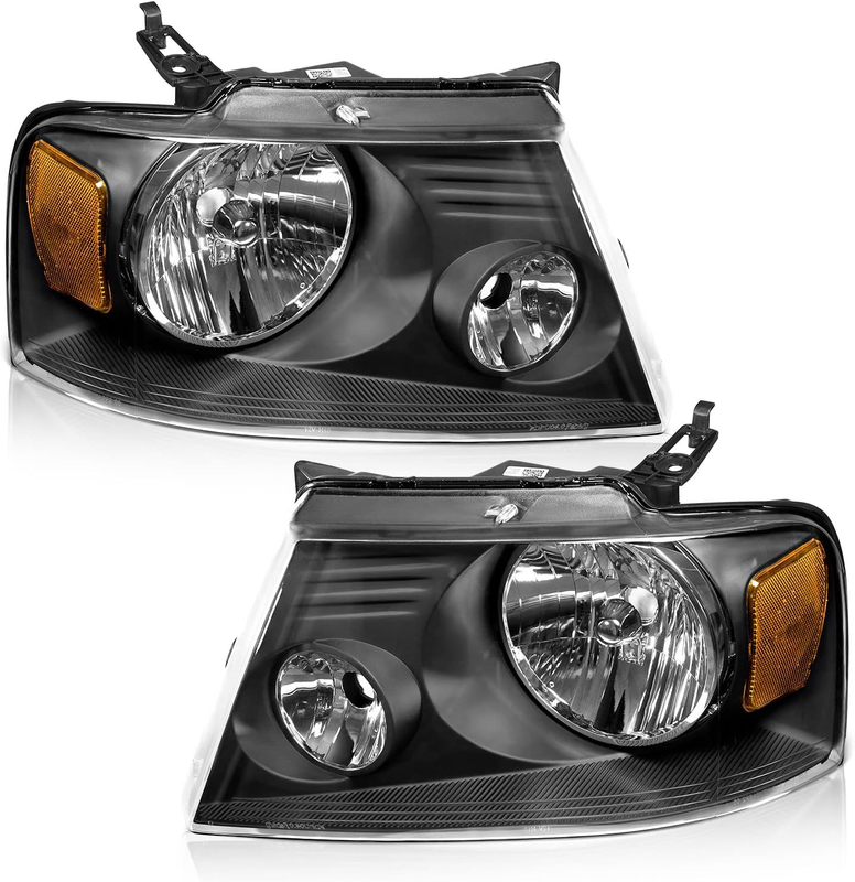 Headlights Pair Assembly Black Housing for Ford F150 2004-2008 Mark LT 06-08