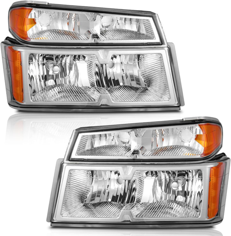 Headlights Chrome Housing Amber Reflector for Chevy Colorado GMC Canyon 2004-12