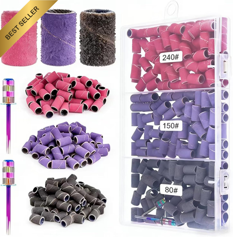 Sanding Bands for Nail Drill, 210 Pieces, Coarse Fine #80#150#240 with 3/32