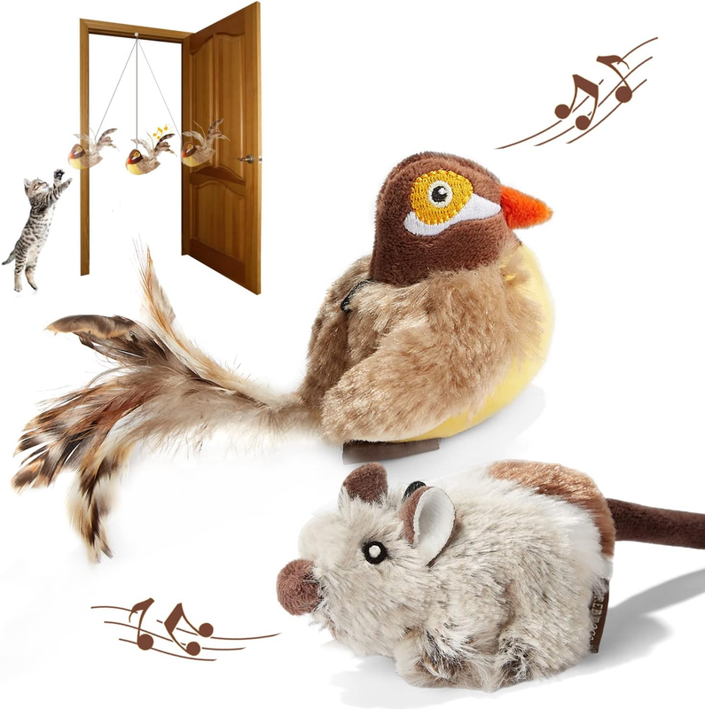 For Indoor Cats Chirping Bird Cat Toys Interactive Feather Toy