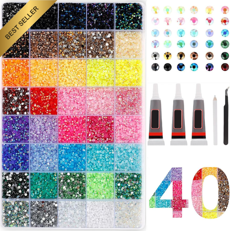 Resin Jelly Rhinestone Bedazzling Kit, 40 Colors, 32000 Pcs, 3Mm | Includes 3 X 