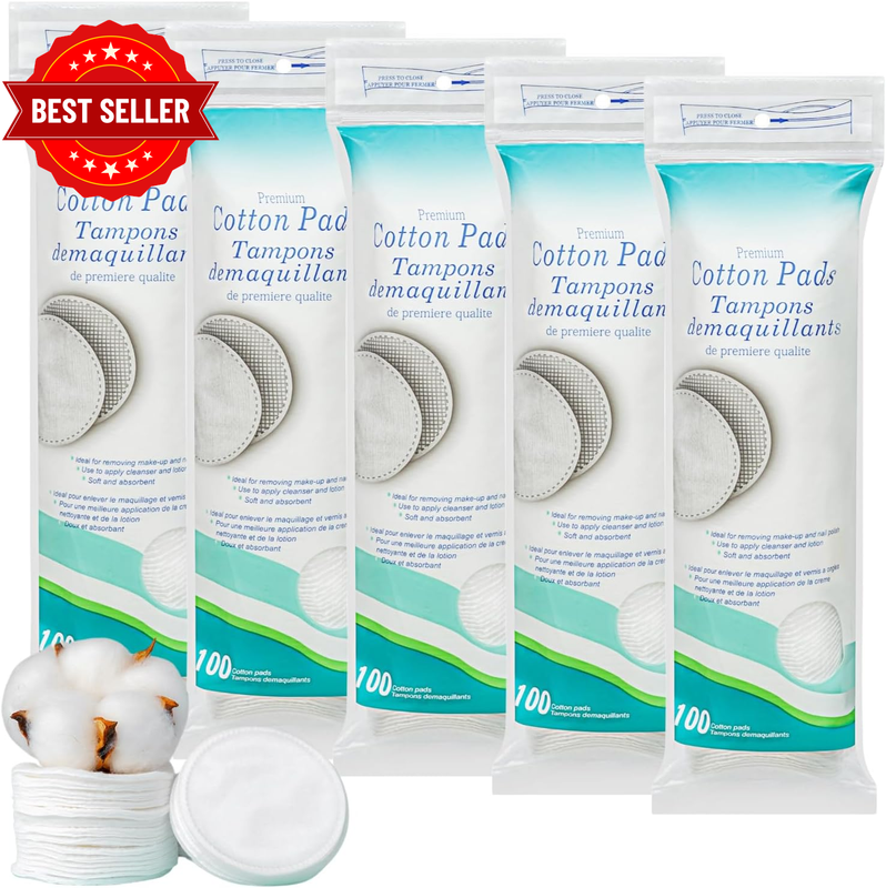 Premium Cotton Rounds for Face - Makeup Remover Pads, Hypoallergenic, Lint-Free