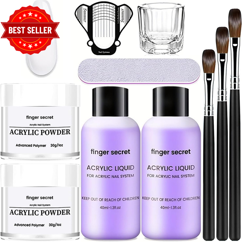 Acrylic Nail Kit with Powder and Liquid, Professional Nail System with Brush and