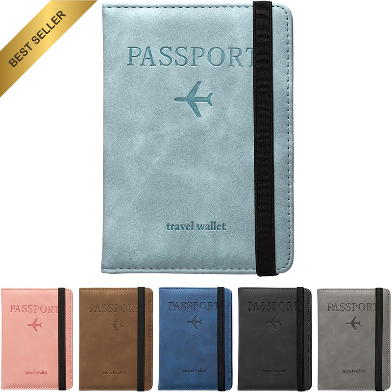 RFID Blocking Passport Holder Cover PU Leather Travel Document Case Blue