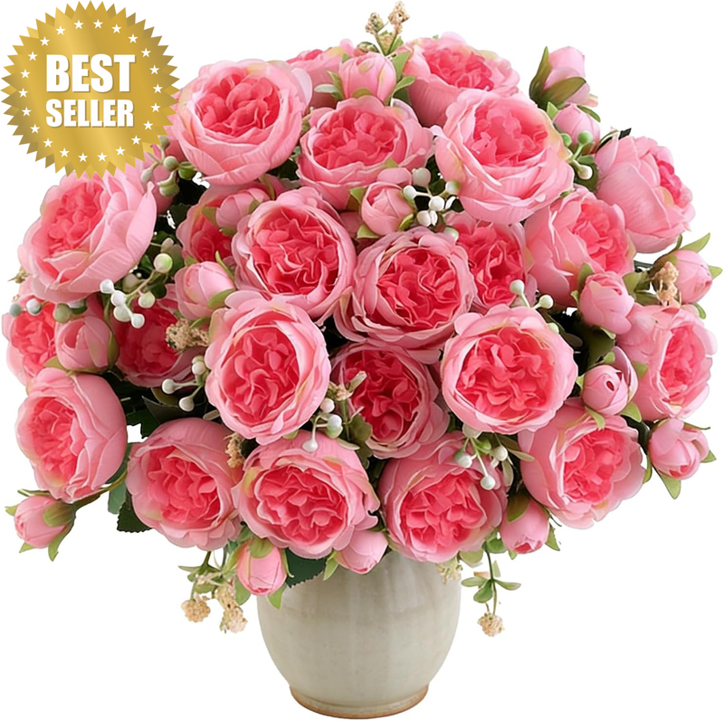 4 Bundles Pink Artificial Peonies, Artificial Silk Flowers Peony Bouquet Florals