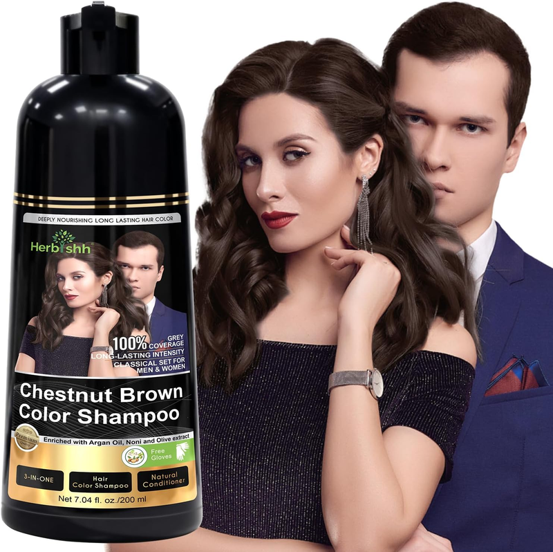 Chestnut Brown Hair Dye Shampoo for Gray Hair Coverage 200 Ml