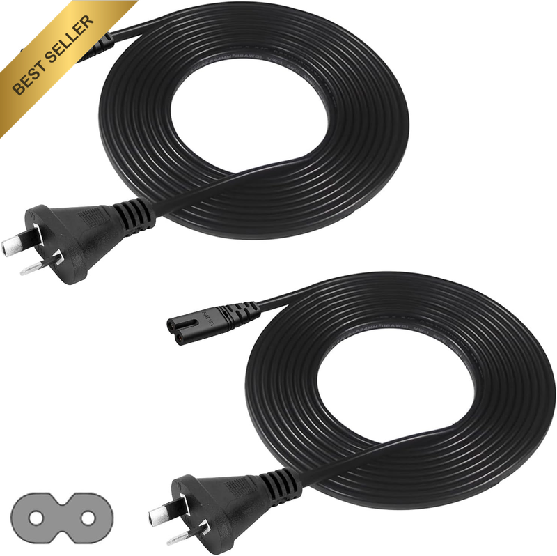 2 Pack 2 Pin Core Figure 8 IEC-C7 AC Power Cord Cable Lead AU Plug (5Ft) Noteboo