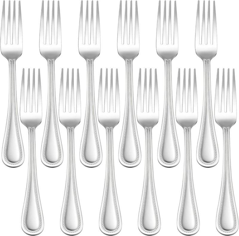 Set Of 12, 6.9 Inch Pearled Edge Dessert Forks Stainless Ste