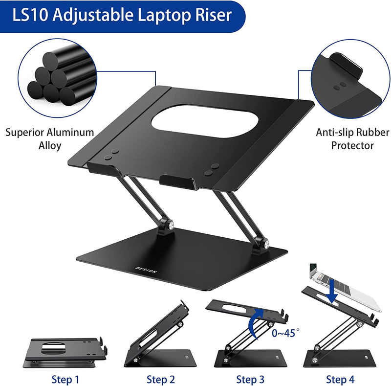 LS10 Aluminum Laptop Stand, Ergonomic Adjustable Notebook Stand, Riser Holder Co