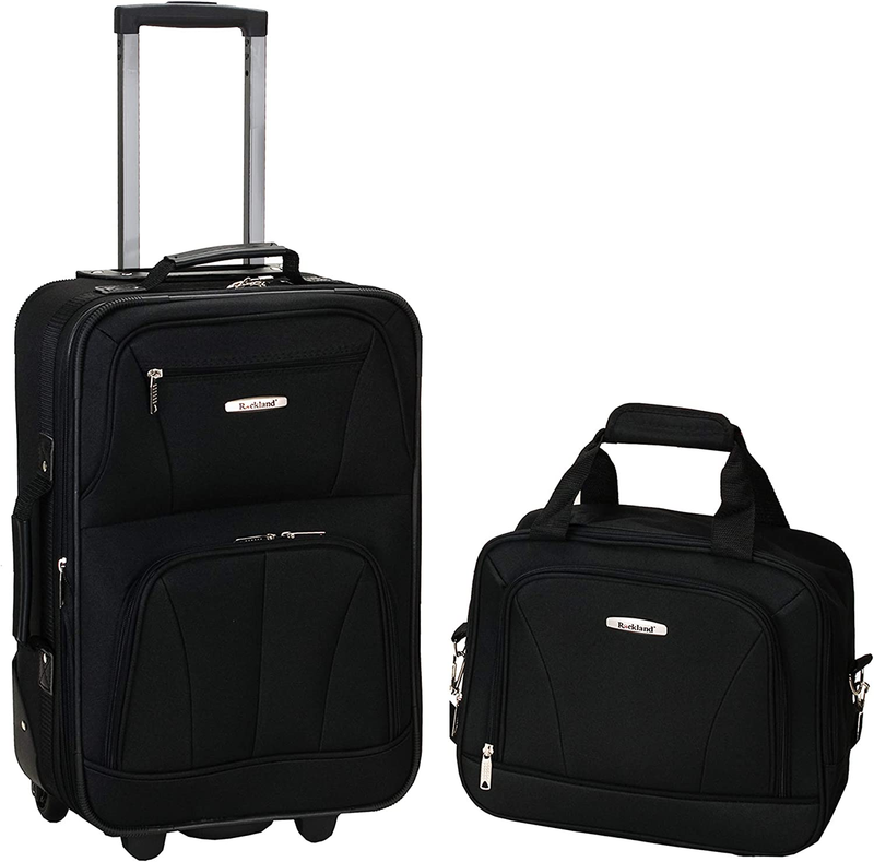 Rockland Upright Luggage Set Carry On Rolling Duffle Bag with Tote Bag Hardside
