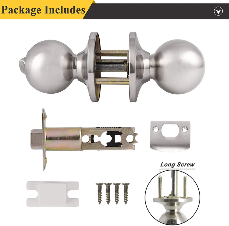round Ball Privacy Door Knobs, Satin Stainless Interior Locks for Door