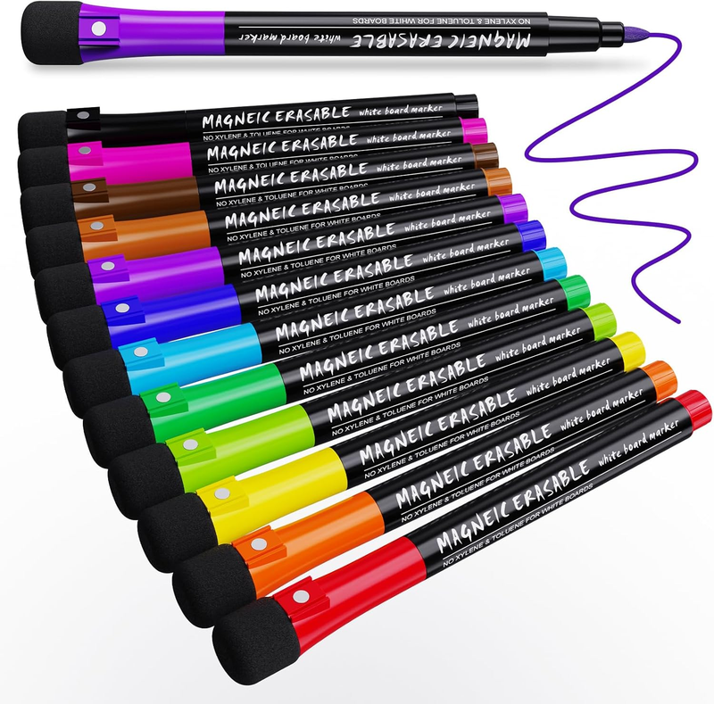 Magnetic Dry Erase Markers Fine Point Tip, 12 Count Colorful W...