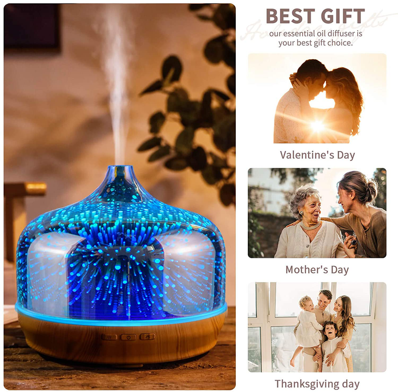 500ml Essential Oil Diffuser 3D Glass Aromatherapy Ultrasonic Humidifier Blue