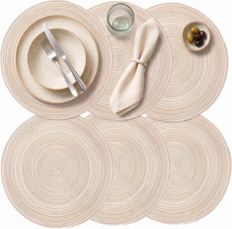 Round Braided Placemats, Washable Cotton, Non-Slip | Premium Hand-Woven Cotton,