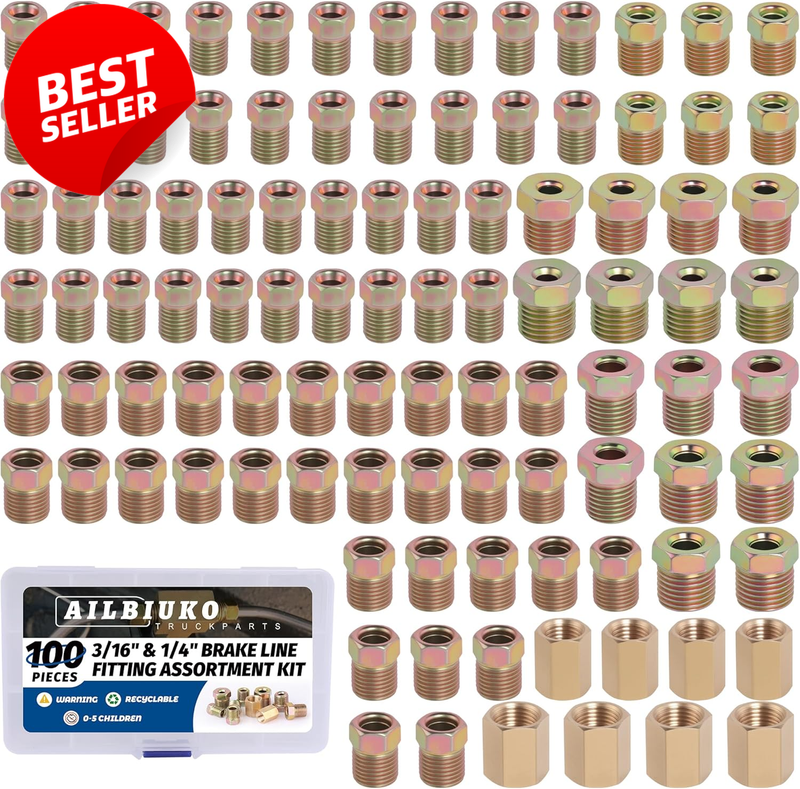 100Pc 3/16 & 1/4 Brake Line Fittings SAE Thread Nuts Unions Kit - US