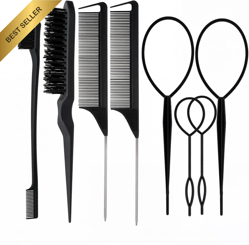 8 Pcs Hair Brushes Set with 4Pcs Topsy Tail Tools - Hair Tools Set with Edge Bru