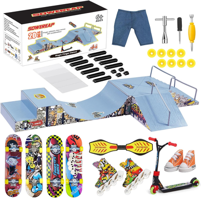 Fingerboard Skate Park Kit Skateboard Ramps with 20Pcs Mini