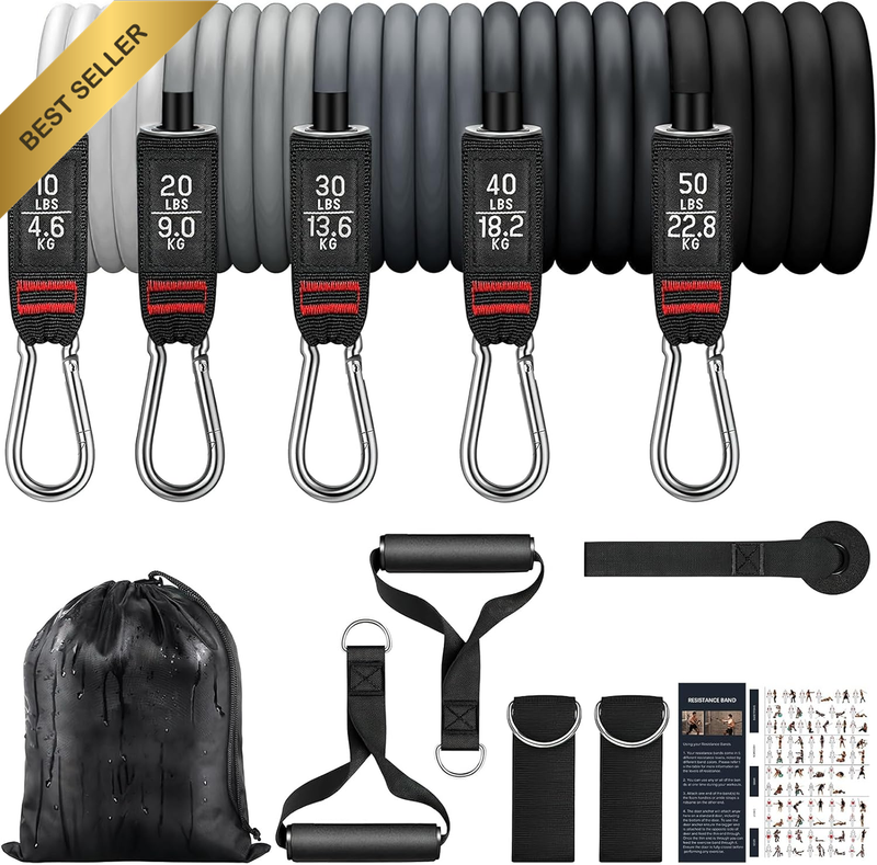 Resistance Bands Set, 150LBS Exercise Bands with Handles for Men and Women, Work