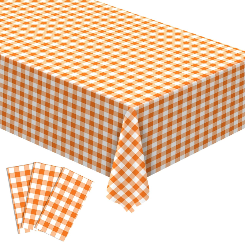 Orange and White Checkered Tablecloth Plastic Fall Thanksgiving Decoration Buffa