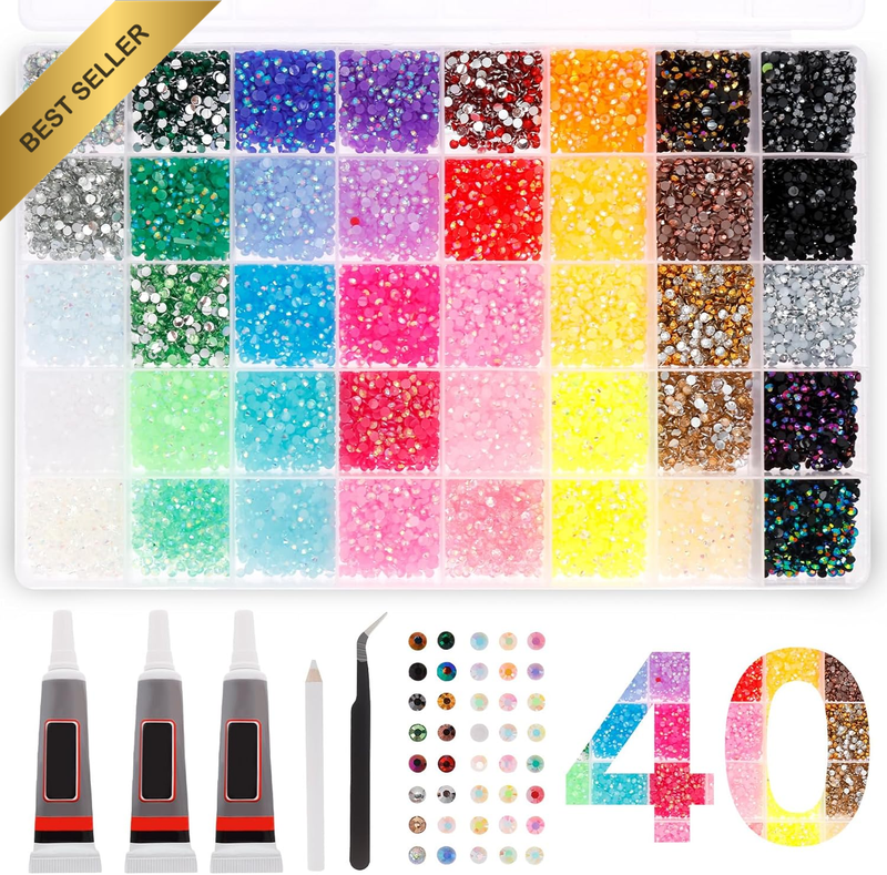 32000 Pcs Resin Jelly Rhinestones with Tweezers, 40 Colors 3Mm Flatback Gems, Be