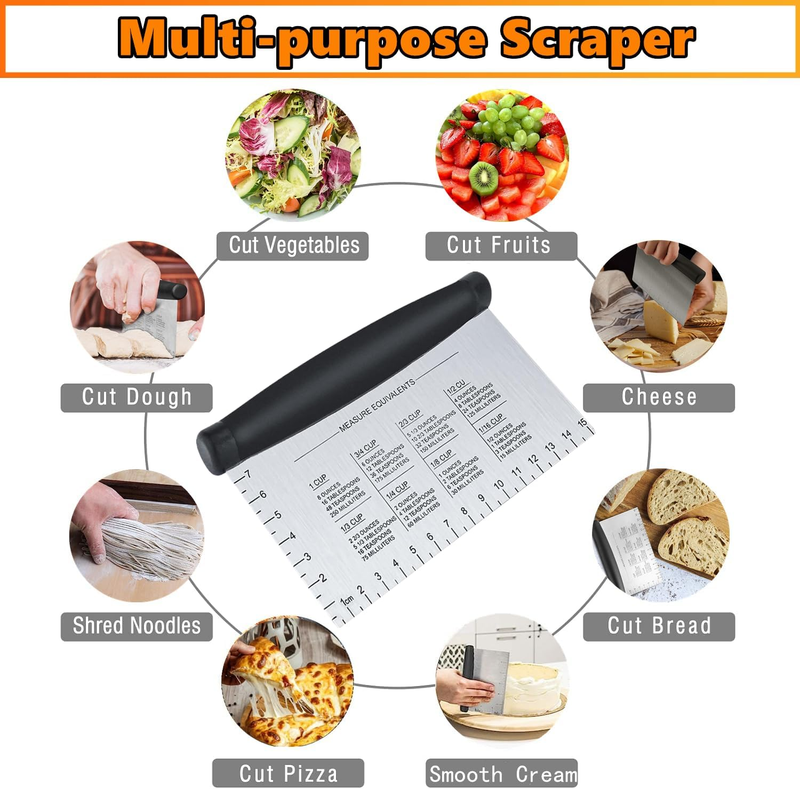 Dough Scraper Set of (1+1), Stainless Steel Bench Scraper Chopper with Handle an