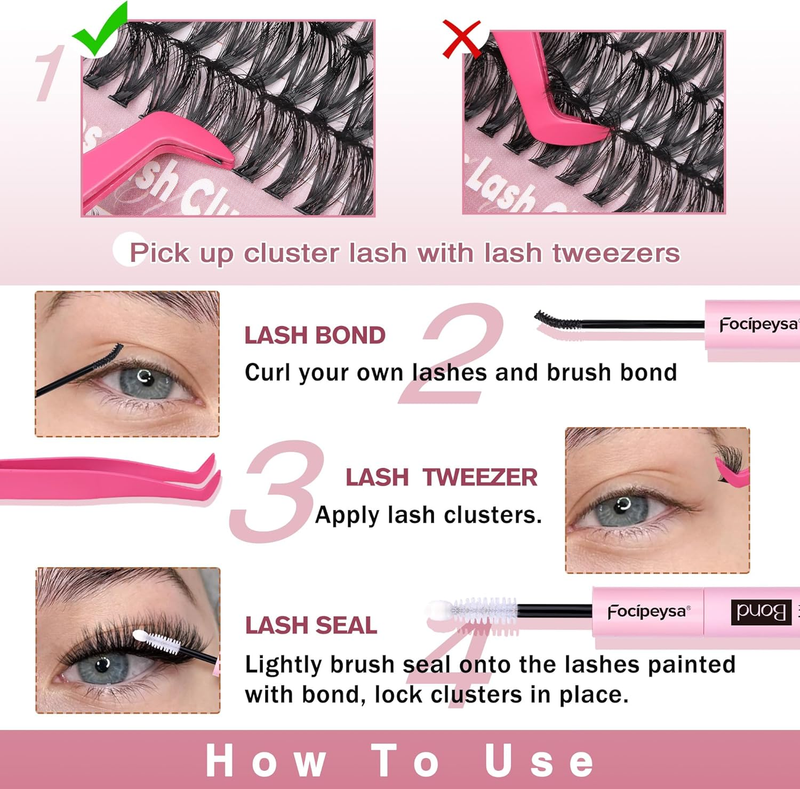 Lash Clusters Kit - 360pcs Wispy Individual Lashes 30D, 40D, 50D - 9-16mm Natura