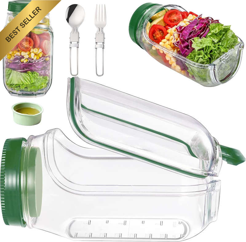 Salad Jar Side Opening Portable Pod Dressing Container Foldable Fork Spoon