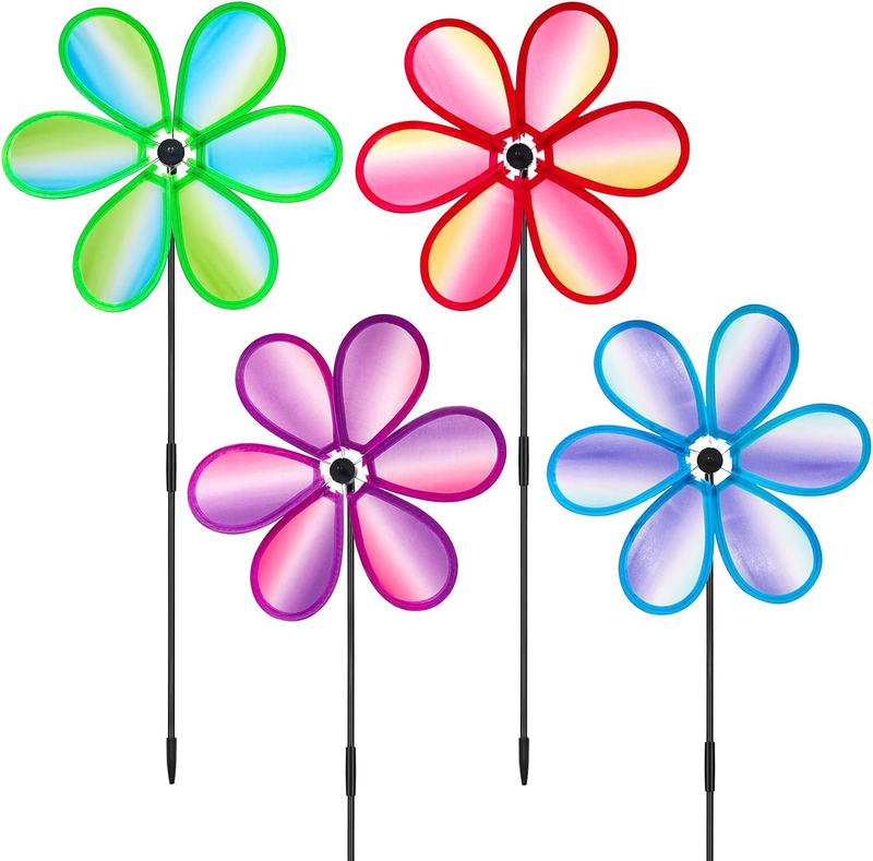 4PCS Wind Spinners for Yard and Garden 11 Inches Colorful Lawn Pinwheels Flower