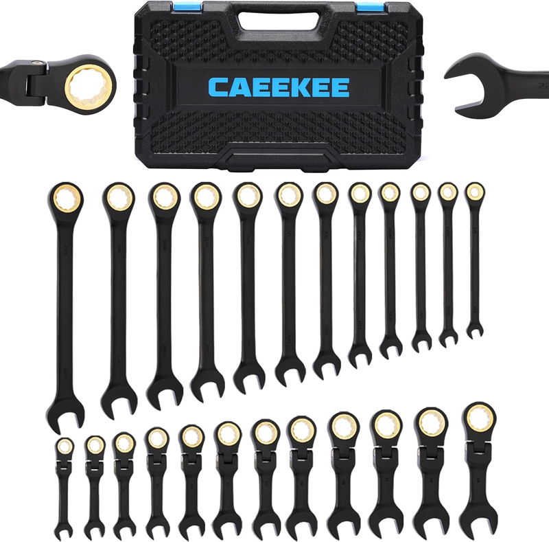 24PCS 72T Ratcheting Combination Wrench Set, Stubby Flex-Head Metric(8Mm - 19Mm)