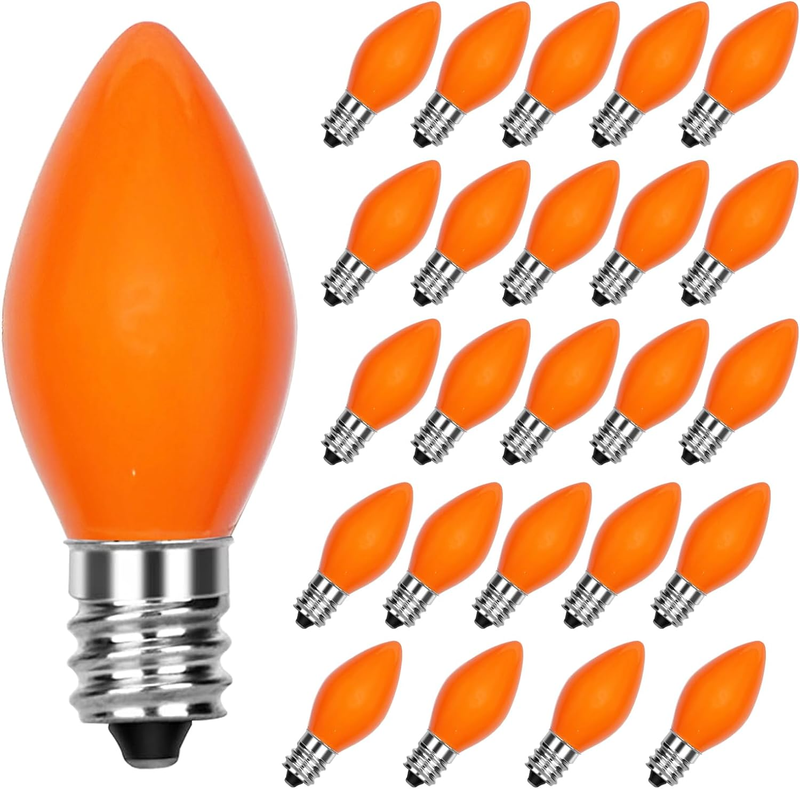 25 Pack C7 Orange Ceramic Light Bulbs, 5 Watt Ceramic Orange