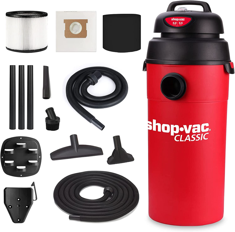 Wall Mountable Shop-Vac 5 Gal Wet/Dry Vacuum Compact Extra Long Hose Attachments