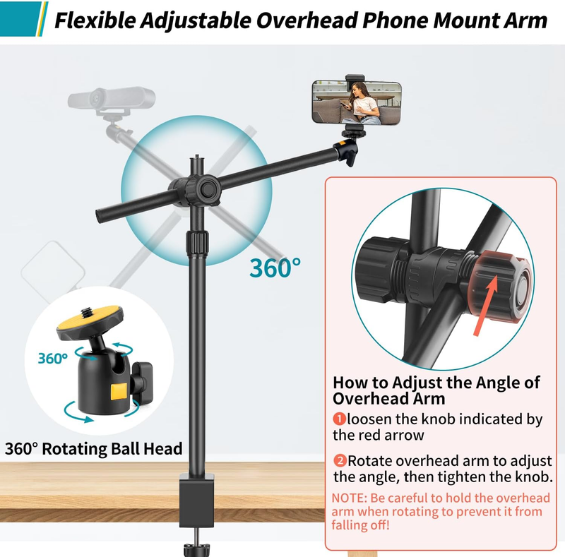 Camera Desk Mount Webcam Stand with Overhead Articulating Magic Boom Arm 1/4" Ba