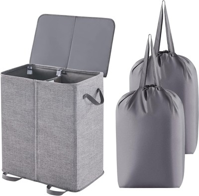 Lifewit Double Laundry Hamper with Lid and Removable Bags, 136L, Grey 