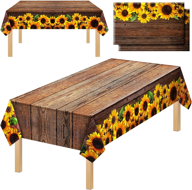 Disposable Sunflower Tablecloth 42.5 X 70.8 Inch Wood Grain Plastic Rustic Table