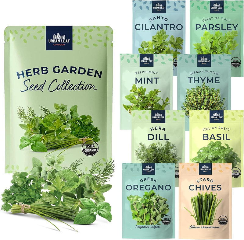 Organic Herb Seeds for Planting, Indoor Outdoor and Hydroponic Garden, Incl Basi