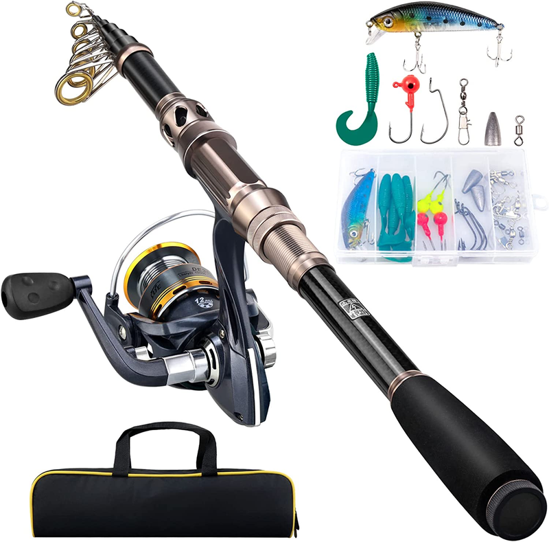 Fishing Rod and Reel Combo, Carbon Fiber Telescopic Fishing Pole with Spinning R