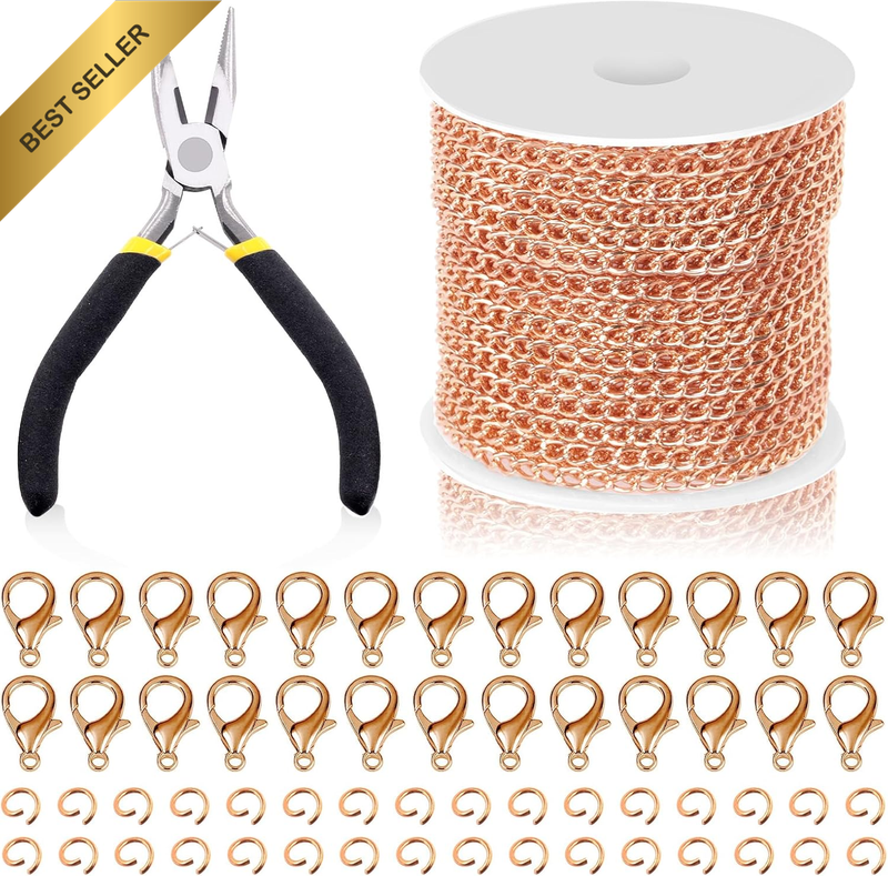 102Pcs Rose Gold 3Mm by 10 Yard Length Jewelry Making Chains Kit with Jump Rings