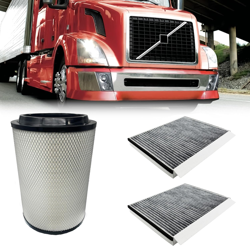Engine & 2 Carbon Activated Cabin Air Filters for Volvo Semi Trucks VNL 2002+