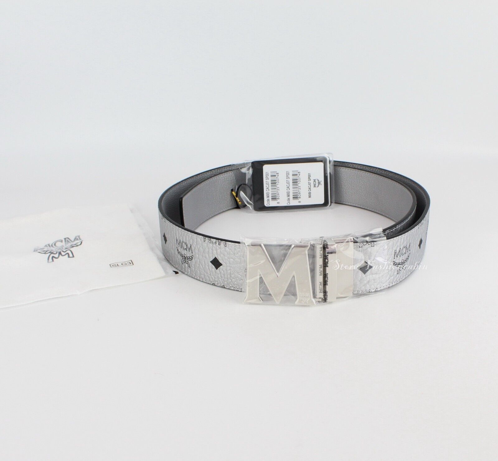 NEW MCM Claus Reversible Belt, One Size, METALLIC SILVER NEW MCM Claus Reversible Belt, One Size, METALLIC SILVER