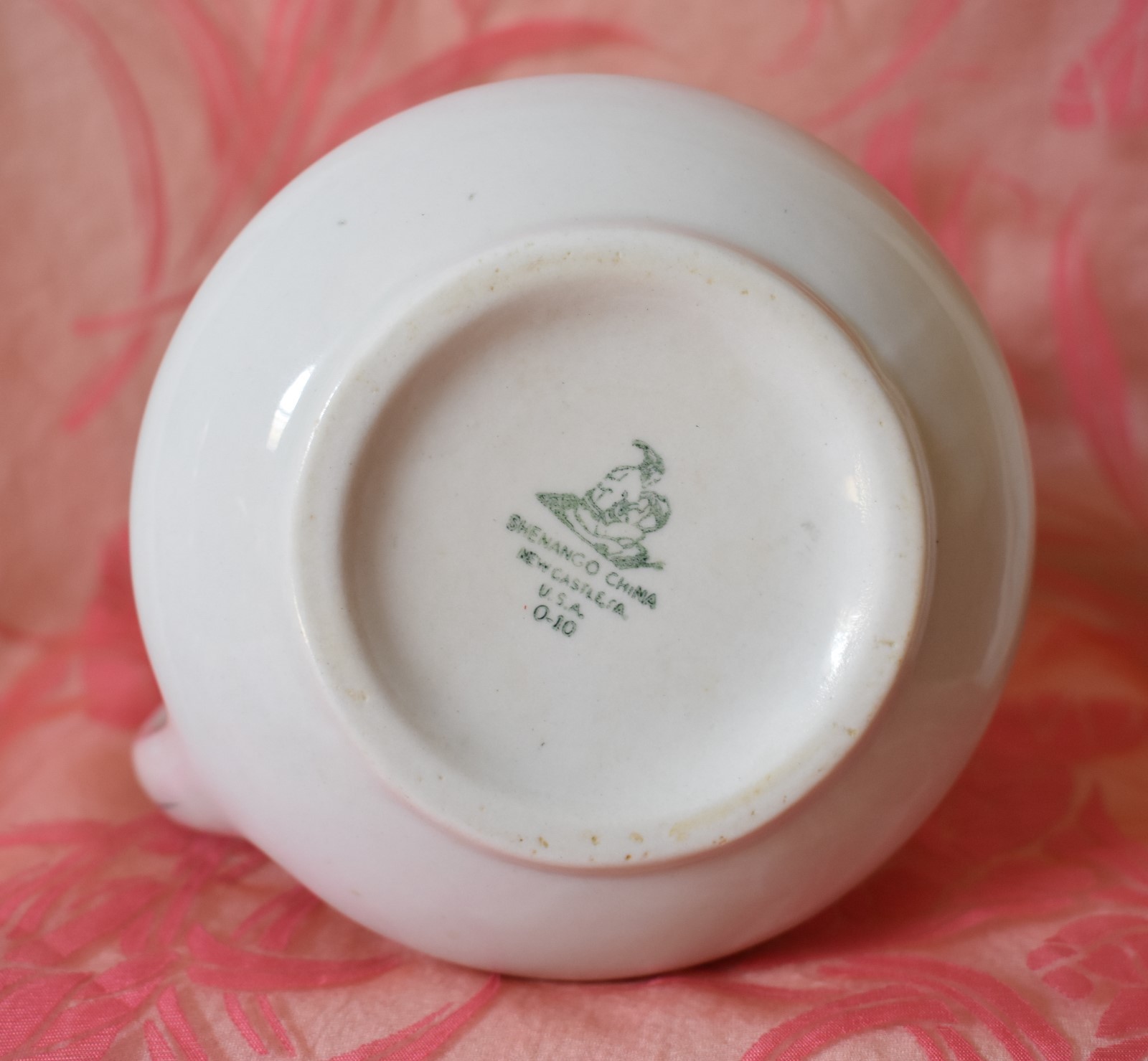 Cafe Restaurant ware CREAMER white green stripe Shendago China USA  4 3/8 in