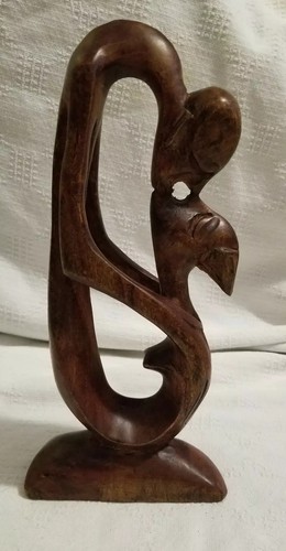 Kissing Couple Hand Carved Wood Wooden Sculpture Figure Carving 12.5 inches tall