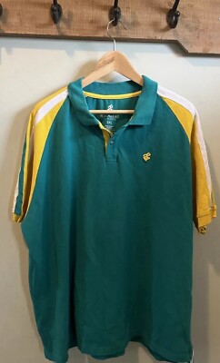 Rocawear Polo Shirt Mens 3XL Blue & Beige Striped Short Metal Medallion Cotton
