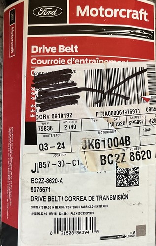 Dutoitページ JK6-1004-B Motorcraft Serpentine Belt BC2Z-8620-A | eBay