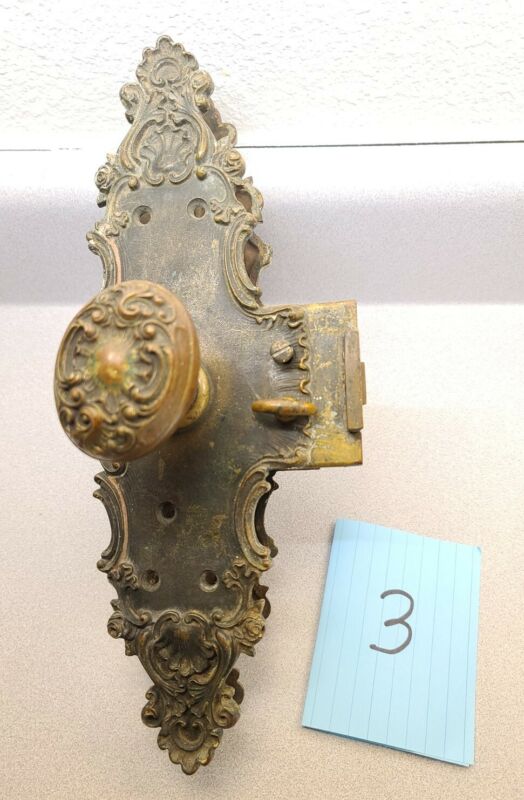 Vintage Commercial Brass Exterior Entry Door Lockset Knob Plate 1899 Patent