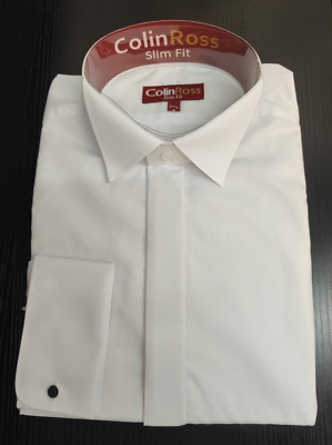 Colin Ross Men s White Wing Collar Slim Double Cuff Dress Shirt 15