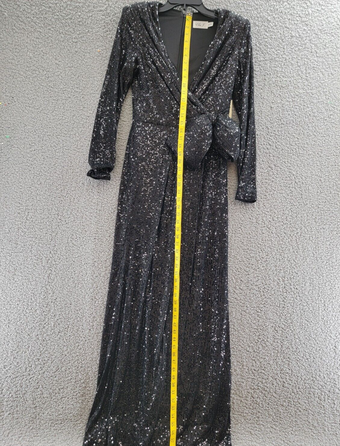 Eliza J Sequined Wrap Gown Women's 4 Black Side Bow Crossover V-Neck Back Zip - Picture 7 of 15