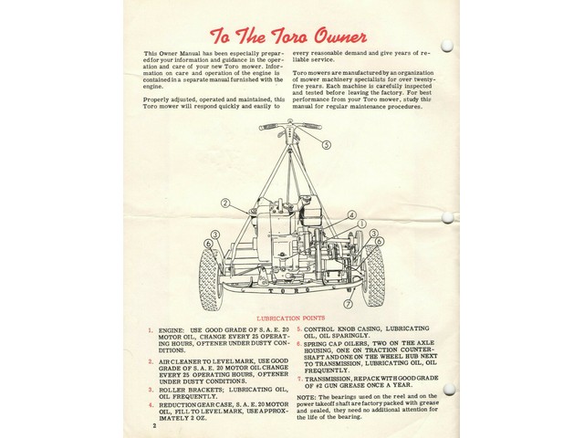 Vintage 1955 Toro 27 Star Lawn Power Reel Mower Owner Manual Parts List