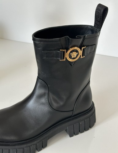 Pre-owned Versace $1300  Leather Black Leather Ankle Boots 9 Us (39 Euro) 1002863 Spain