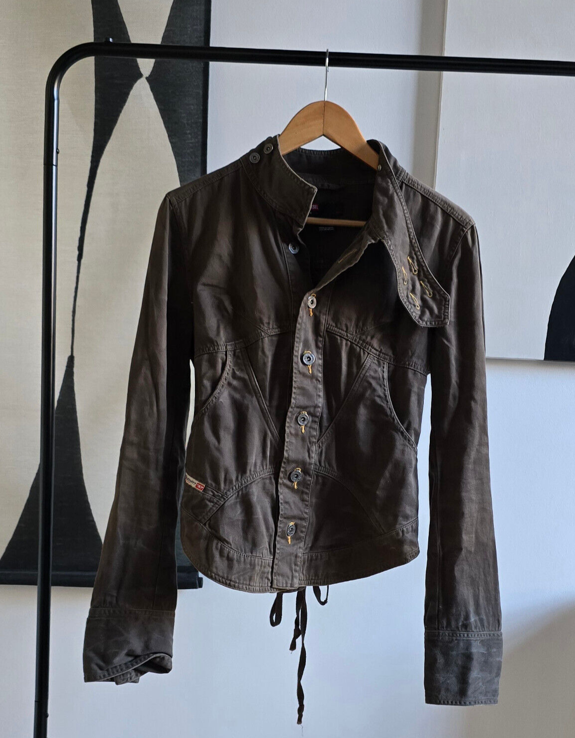 Vintage DIESEL Olive Green Cotton Motorcycle Corset Jacket