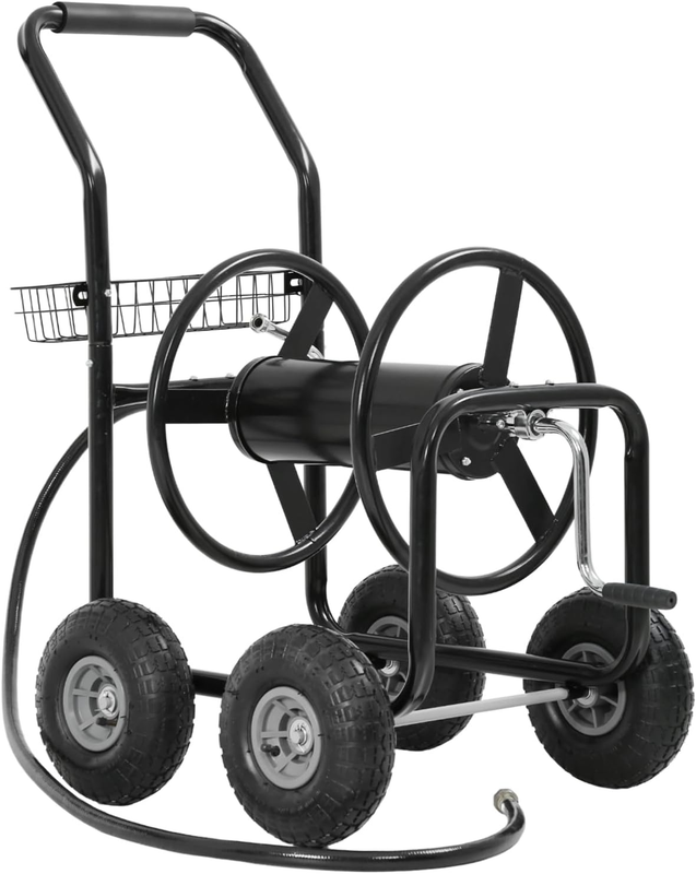 Heavy Duty Garden Hose Reel Cart with Wheels - Holds 300ft Hose, Storage Basket